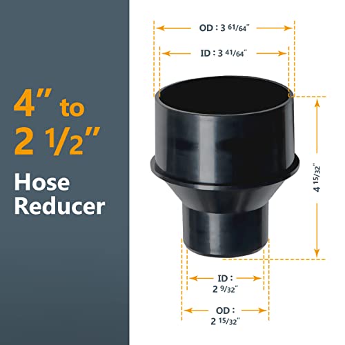 POWERTEC 70322 4" to 2-1/2" Reducer and 4" Dust Control Flex Cuff with Hose Clamps , Black POWERTEC