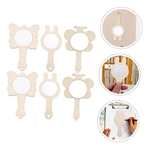 Kisangel 18 Pcs Small Wooden Mirror Natural Mirrors Ornament Unfinished Wooden Handheld Mirror Wood Hand Mirror Unpainted Handheld Mirror DIY Wood Kisangel
