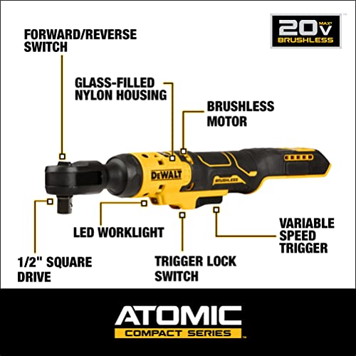 DEWALT ATOMIC™ 20V MAX* Brushless 1/2 in. Ratchet (Tool Only) (DCF512B) DEWALT