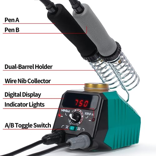 YIHUA 939D-VI Dual Pen Wood Burning Kit with Digital Display with 20 Wire Nibs, Detachable Wood Burning Pen, 2 Wood Pieces, Tweezers Used as Wood YIHUA