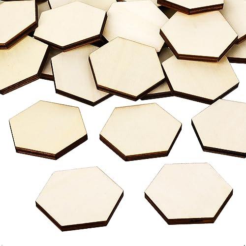 120 Pcs Unfinished Wood Hexagon Pieces 1/5" Thick Wooden Hexagon Cutouts Blank Wood Hexagon Slices Wooden Chips Embellishments for DIY Crafts AWIZOM