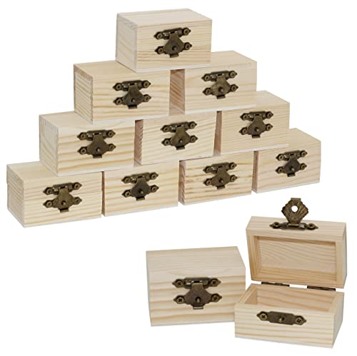 Creative Hobbies 12-Pack Mini Wooden Treasure Boxes with Locking Clasp - Unfinished Wood Treasure Chest for Party Favors, DIY Projects, Home Decor, Creative Hobbies