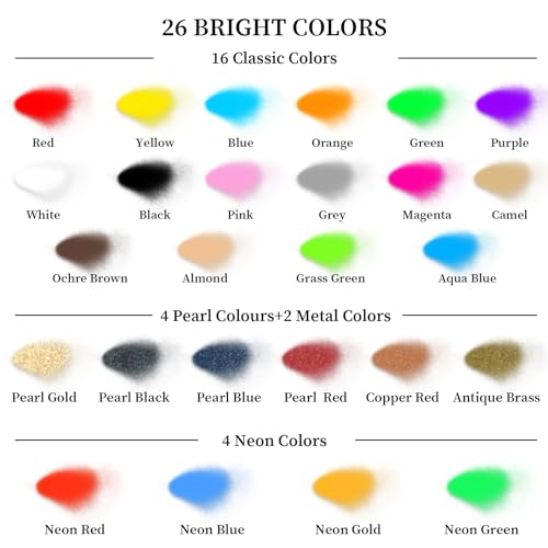 Airbrush Paint Set - 26 Colors Airbrush Paint, Ready to Spray, Water Based Acrylic Airbrush Paint Kit for Metal, Plastic Models, Leather - 0.7fl oz SigWong