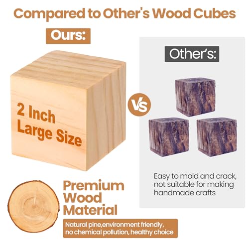 Halloscume 40 Pcs 2 Inch Wooden Blocks Unfinished Wooden Blocks for Crafting Plain Wooden Block for Craft Natural Craft Wood Square Blank Wooden Halloscume