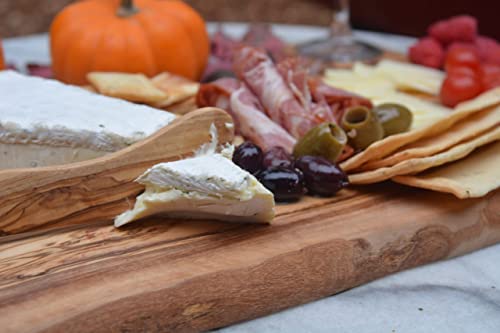 THE LIVE EDGE - Olive Wood Long Charcuterie Board | Rustic Large Wooden Cutting Board for Kitchen | Cheese and Bread Cutting Wood Board | Handmade The Live Edge