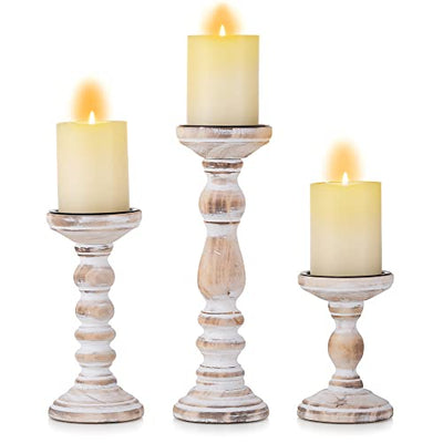 Wood Candle Holders for Pillar Candles - Tall Rustic Candle Holder (Set of 3), Large Farmhouse Candle Holders Candle Stand, Pillar Candle Holder Set