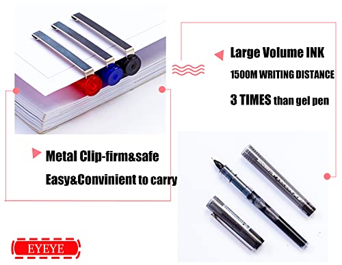 EYEYE Liquid Ink Roller Ball Pens Fine Point, 4 Blue 8 Black 4 Red 16 Pcs Extra Fine Rollering Pen, 0.5mm Needle Nib, Free Ink Roller, Rollerball EYEYE