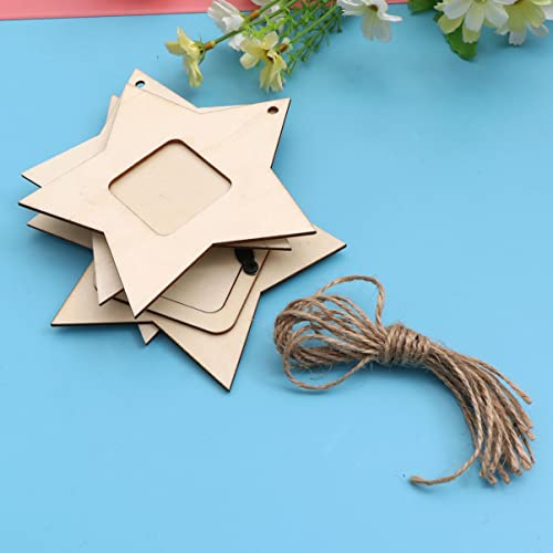 SEWACC 10pcs Mini Photo Frame Unfinished Wooden Picture Frame DIY Hanging Photo Frame Five-Pointed Star Shape Photo Frame for Home Decoration SEWACC