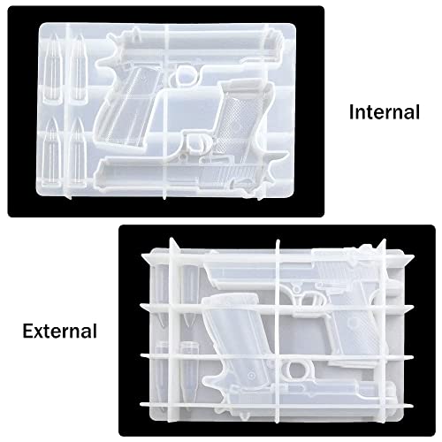 BICASUU Epoxy Resin Mould Gun Pistol Shell Bullet Silicone Casting Mold, 3D DIY Soft Clay Cake Decor Craft Candy Desserts Chocolate Tool, White BICASUU