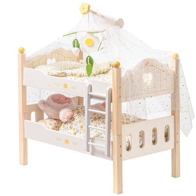 ROBOTIME Doll Bunk Beds Cradle for 18 inch Dolls, Wooden Baby Doll Beds Cribs fits American Girls (Wood, 2 Pcs Beds)