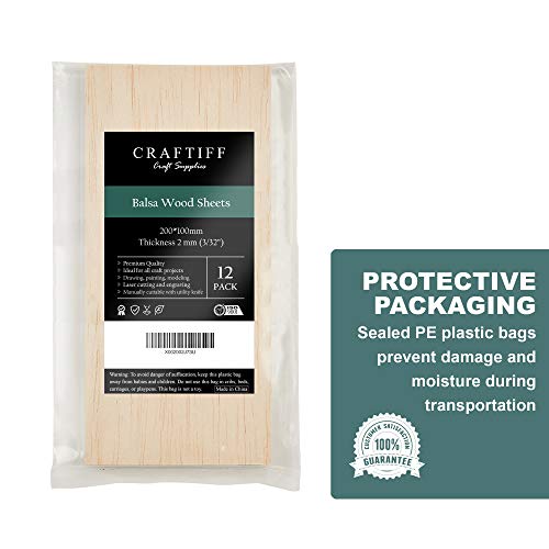 12 Sheets 8x4 Inch Unfinished Balsa Wood Sheets Thick for Crafts Hobby- 2mm Thick by Craftiff Craftiff