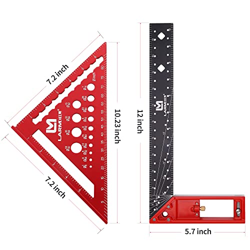 Rafter Square 7 Inch and Framing Square 12 Inch Carpenter Square Set, Square Tool Woodworking Square, Aluminum Rafter Square for Woodworking LARMEIL