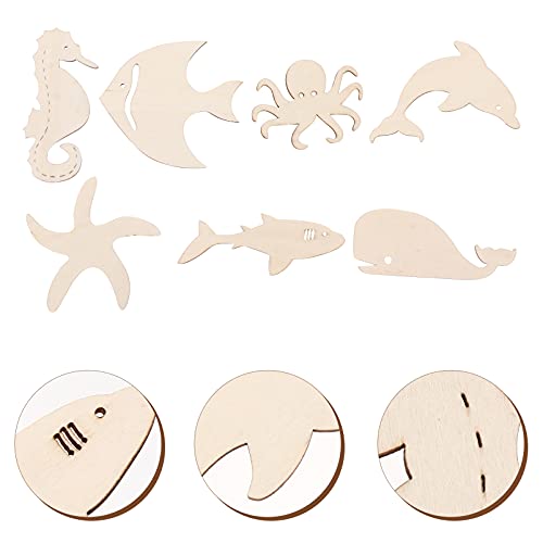ARTIBETTER 28Pcs Unfinished Wood Cutouts Ocean Animals Wooden Paint Crafts for Kids Home Decor Ornament DIY Craft Art Project Octopus Shark Whale ARTIBETTER