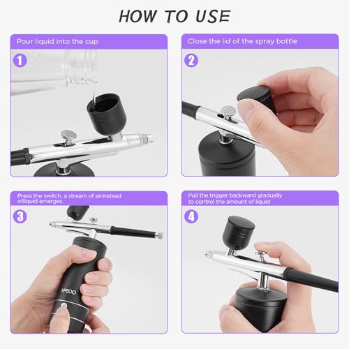 Airbrush KIT Cordless Rechargable with Compressor Portable Air Brush Sets,Auto Handled for Model Painting,Nail,Make Up,Tattoo, Black XPEOO