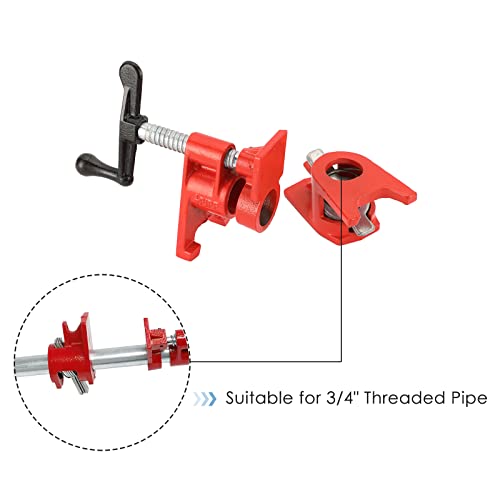 FLKQC 3/4" Wood Gluing Pipe Clamp Set with Unique Foot Design Red Heavy Duty Bar Clamps Cast Iron Quick Release Pipe Clamp Tools for Woodworking (8) FLKQC