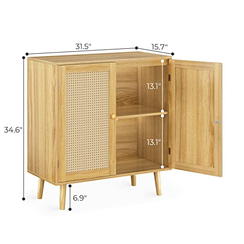 Huuger Buffet Cabinet with Storage, Storage Cabinet with PE Rattan Decor Doors, Accent Cabinet with Solid Wood Feet, Sideboard Cabinet for Hallway, Huuger