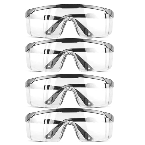 HPYNPES Safety GlassesClear Anti-Fog Goggles Over-Spec Glasses Protective Eye Wear Industrial Approved Wide-Vision(4 PACK) HPYNPES