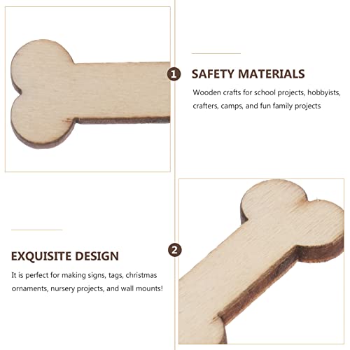 SEWACC Desk Decor Rustic Ornaments 50pcs Wooden Dog Bone Cutouts Unfinished Wood Dog Bone Slice Blank Bone Shaped Wood Ready to Paint Wood DIY Craft SEWACC