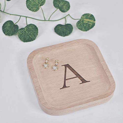 I'm Solid Wood Personalized Initial Letter Jewelry Display Tray Decorative Trinket Dish Gifts For Rings Earrings Necklaces Bracelet Watch Holder I'm