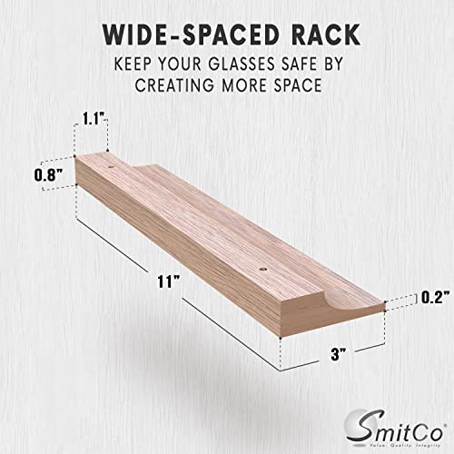 Wooden Wine Glass Holder for Under Cabinet | Under Shelf Kitchen Stemware Rack | Wood Holding Rack for Wine Glasses and Stemware| Stemware and SMITCO
