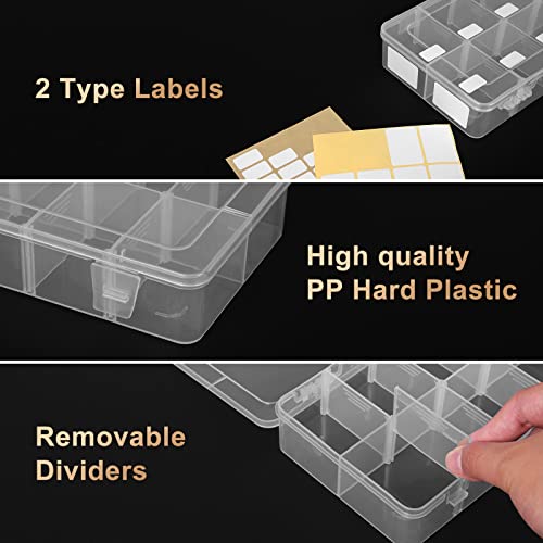 QUEFE 4 Pack 8 Grids Bead Organizers and Storage, Plastic Organizer Box with Removable Dividers Tackle Box Organizer for Candies Snacks Electronics QUEFE