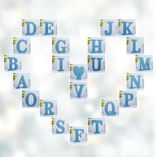 WOODOUNAI 6 Inch Rustic Blue Wood Letters Unfinished Wood Letters for Wall Decorative Blue Retro Standing Letters Sign Board Decoration for Craft woodounai