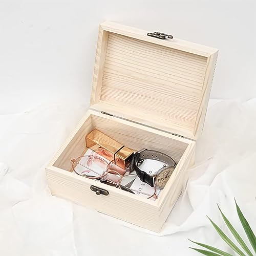 Voittozege 8 Pack Unfinished Wood Box for Crafts 6 X 4 X 2 Inch Natural Wood Box with Hinged Lids and Front Clasps, Small Wooden Boxes for DIY Gift Voittozege