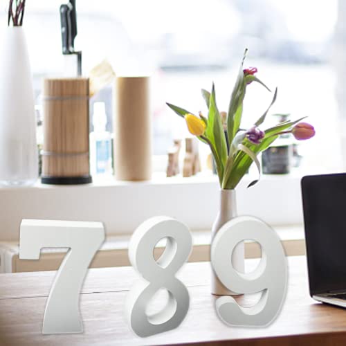 AOCEAN 6 Inch White Wood Numbers, Unfinished Wood Numbers for Wall Decor Decorative Standing Numbers Slices Sign Board Decoration for Craft Home AOCEAN