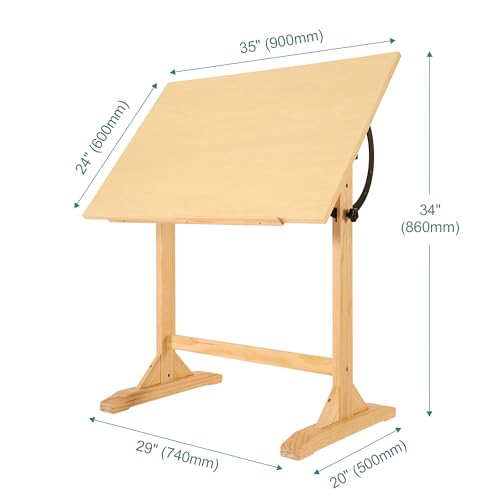 VISWIN 24'' x 35" Artist Drafting Table, Adjustable Angle, 34" Height Solid Pine Wood Drawing Table, Art Table for Adults, Tilts Flat, Art Craft VISWIN