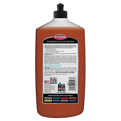Weiman High-Traffic Hardwood Floor Polish and Restorer - Natural Shine, Removes Scratches, Leaves Protective Layer 32 fl. oz Weiman