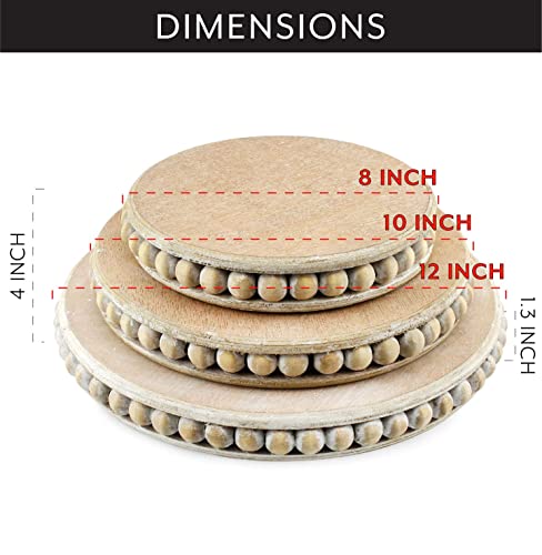 AuldHome Farmhouse Beaded Pedestal Tiered Stands (3-Piece Set, Unfinished); Rustic Wood Beaded Tray Stack AuldHome Design