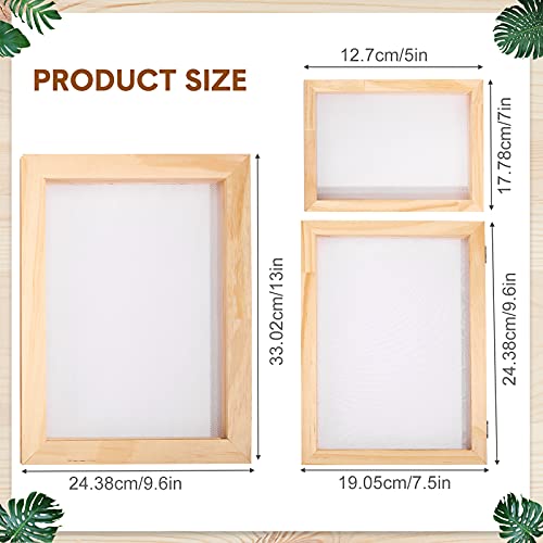 Honoson 3 Pieces Paper Making Wooden Paper Making Mould Papermaking Screen Kit 3 Size Frame for DIY Paper Craft (5 x 7 Inches, 7.5 x 9.8 Inches, 9.8 Honoson