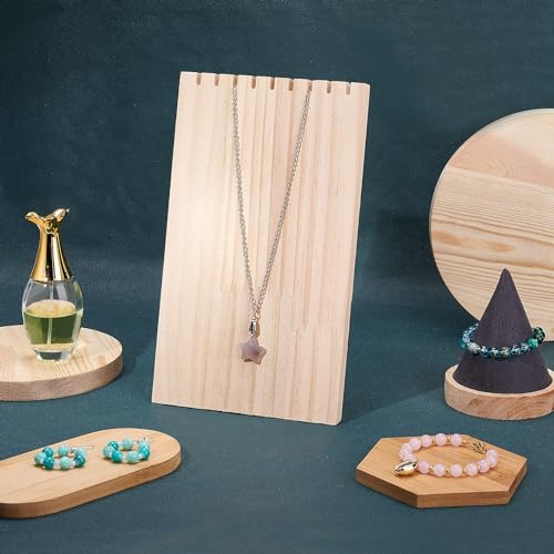 AHANDMAKER Wood Necklace Holder, 9.6 Inch Wooden Plank Necklace Jewelry Display Stand, Detachable Wooden Jewelry Organizer Stand, Necklace Display AHANDMAKER