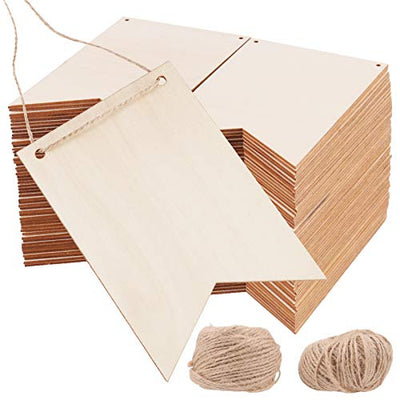KOHAND 100 PCS 6 x 3.8 x 0.1 Inches Unfinished Wood Sign, Pre Drilled DIY Rustic Wood Signs Wooden Banner Blank for Painting Engraving Decorations