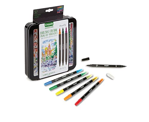 Crayola Brush & Detail Dual Tip Marker Set (32ct), Adult Coloring Markers, Gifts for Teens & Adults Crayola