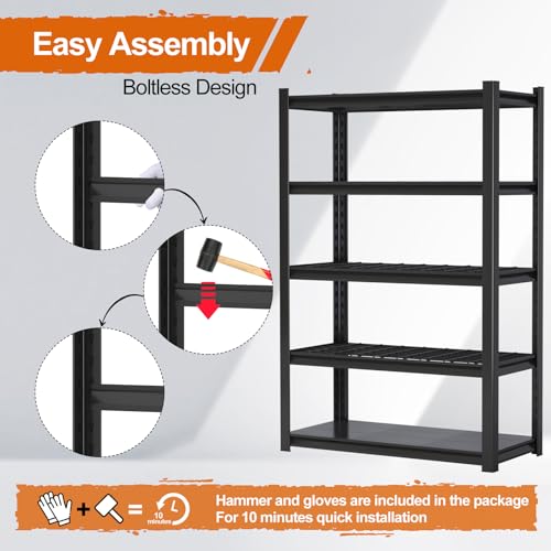 Gadroad 5 Tier Shelving Heavy Duty Storage Shelves Adjustable Garage Utility Shelf Rack Metal Shelving Unit Multipurpose Shelf Warehouse Basement Gadroad