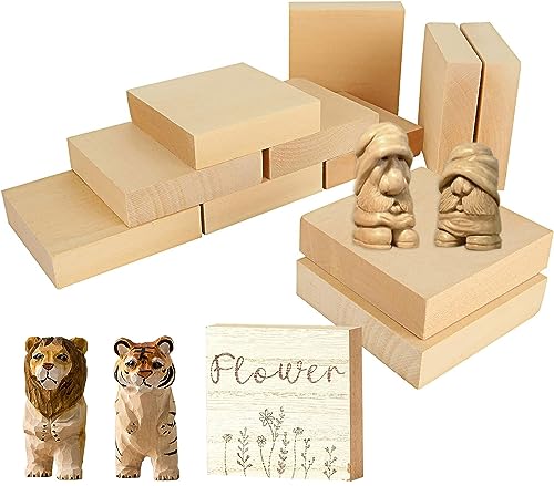 12PCS Unfinished MDF Wood Blocks for Crafts 4x4 inches, 1 Inch Thick Squares Basswood Carving Blocks, Wooden Cubes Whittling Soft Wood Carving Block EATHEATY