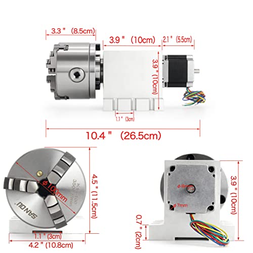 CNCTOPBAOS Rotational 4th Axis A axis Rotary Table,K11-100mm 3 Jaw Chuck Dividing Head,Gapless Harmonic Gearbox Reducer Ratio 50:1 w/ 65mm Tailstock CNCTOPBAOS