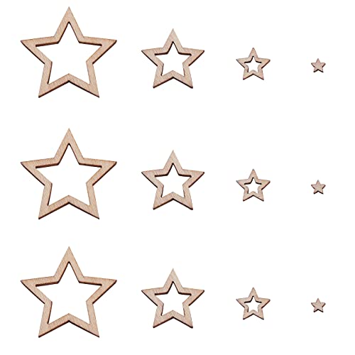 KitBeads 100pcs Random Hollow Star Shape Unfinished Wooden Embellishment Pieces Mixed Sizes Wood Star Cutouts Laser Cut Star Ornaments for Crafts KitBeads
