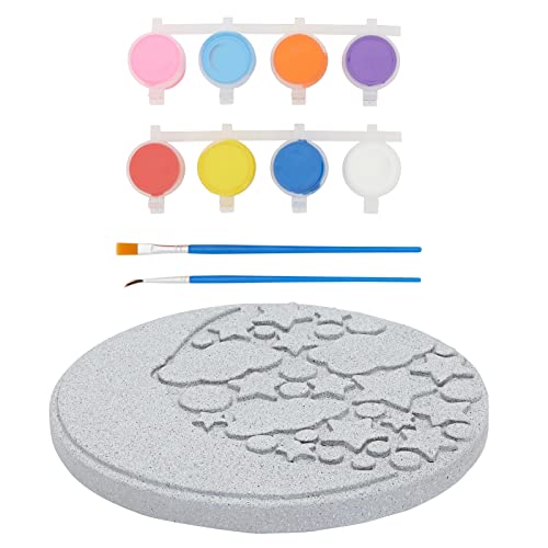 11-Piece 10-Inch Paint-Your-Own Moon and Stars Stepping Stone Kit with 1 Moon and Stars Stone, 8 Paint Pots with 10ml Acrylic Paint Each, and 2 Paint Bright Creations