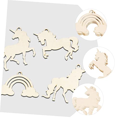 Parliky 1 Set Unicorn Chips Unfinished Wood Slices Rustic Wooden Embellishments Wooden Rainbow to Wood Shapes Craft Wood Trim Unicorn Wood Cutout for Parliky