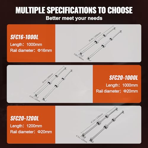 VEVOR Linear Rail Slide 2PCs 20mm x 1200mm Linear Bearing Slide Set with 4Pcs Block Bearings SC20UU+4Pcs Shaft Support Linear Shaft CNC Parts Kits VEVOR