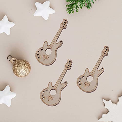 20pcs Guitar Wood DIY Crafts Cutouts Wooden Electric Guitar Shaped Slices Embellishments Gift Unfinished Wood Ornaments Home Decorations Creaides