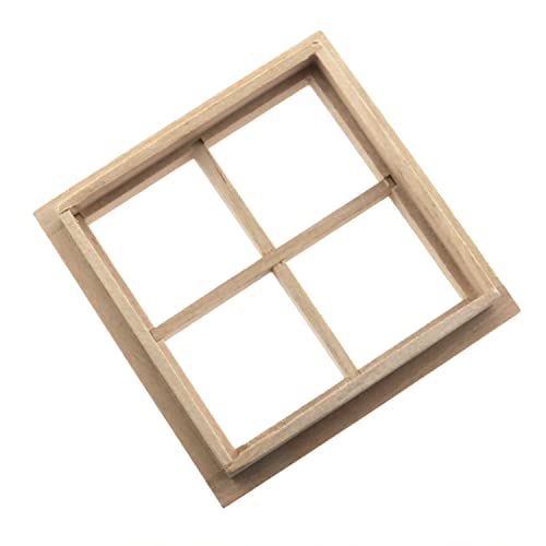 RLECS Wooden Dollhouse Square Window 2.75 x 2.75 Wood Color 4 Pane Window 1/12 Dollhouse Miniature Accessories RLECS