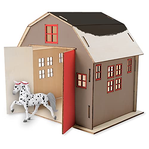 Breyer Horses Stablemates Paint Your Own Barn and Horse Set | 6 Paints Included | 1:32 Scale Horse | Barn 6.75" H x 5.25" W x 7.5" L Craft Set | Breyer
