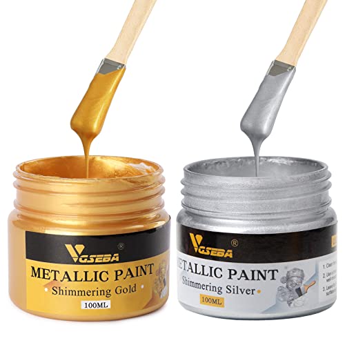 Acrylic Paint Metallic Gold and Silver,200ml Gold Leaf Paint for Art, Painting, Handcrafts,Ideal for Canvas Wood Clay Fabric Ceramic Craft VGSEBA