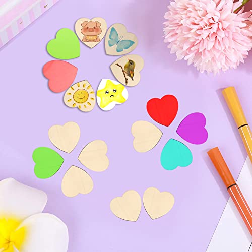 yueton 50PCS 50mm/2inch Unfinished Blank Love Heart Wood Pieces Wood Slices Wood Chips Wooden Heart Shaped Embellishments Heart Wood Cutouts yueton