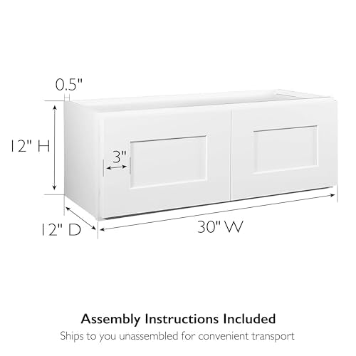 Design House Brookings Unassembled Shaker Wall Kitchen Cabinet, 30x12x12, White Design House