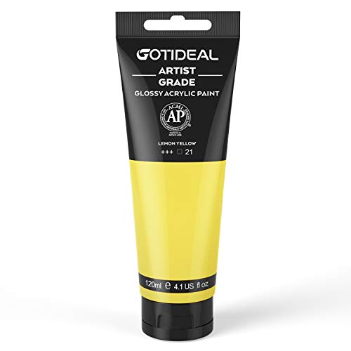 GOTIDEAL Acrylic Paint Lemon Yellow Tubes(120ml, 4.1 oz) Non Toxic Non Fading,Rich Pigments for Painters, Adults & Kids, Ideal for Canvas Wood Clay GOTIDEAL