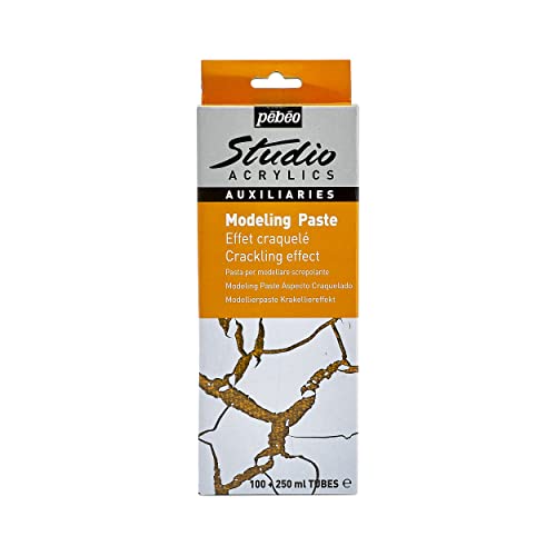 Pebeo Phase Kit-2 Tubes 100 ml + 250 ml Studio Acrylics Modelling Paste Crackled Effect White, Small Pebeo